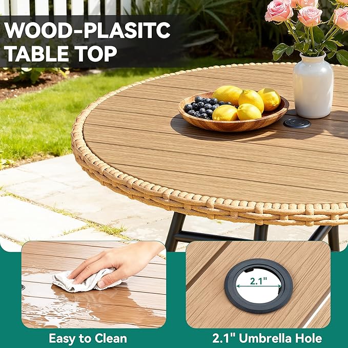 YITAHOME Patio Dining Set with Umbrella Hole for 4, All-Weather Rattan Outdoor Dining Set 5pcs, Patio Dining Furniture Sets with 4 Ergonomic Armchairs, Outdoor Table and Chairs Set for Patio Backyard