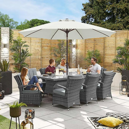 ABCCANOPY 11FT Patio Umbrella, Outdoor Waterproof Table Umbrella with Push Button Tilt and Crank, 8 Ribs UV Protection Pool Umbrella for Garden, Lawn, Deck & Backyard (Beige)