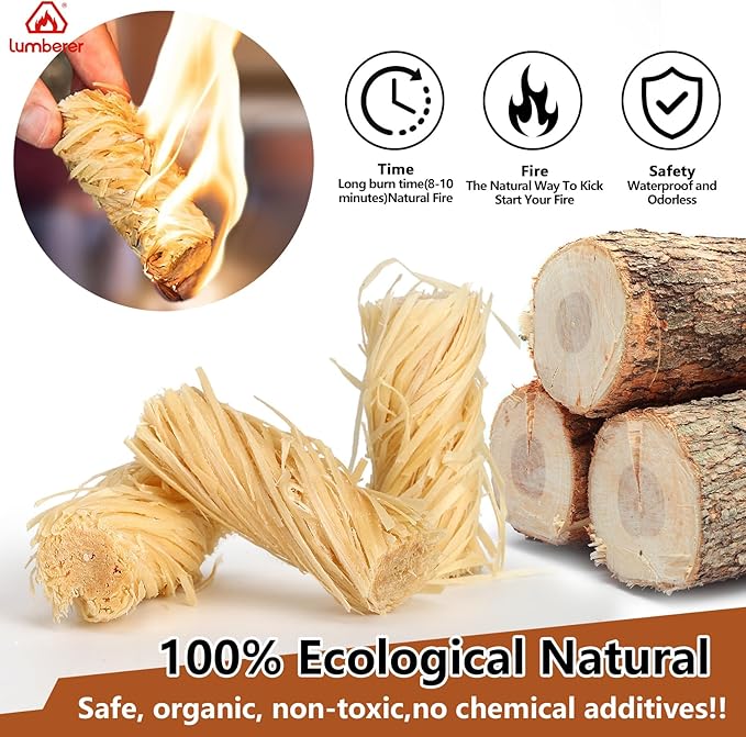 Lumberer 60 pcs Tumbleweed Fire Starter, Waterproof, All-Weather,for Fireplace Indoor, Campfires, Grill, Wood Stove, Fire Pit, Smoker, Chimney, Pizza Oven and Coal Stove.