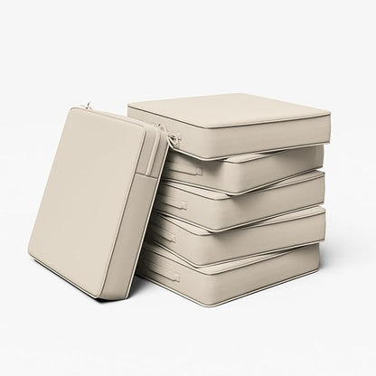 Outdoor Chair Cushion 19 x 19 x 4 Inches Patio Furniture Outdoor Waterproof Seat Cushion, Patio Chair Cushion with Handles and Ties, Square Dining Chair Cushion Set of 6, Cream