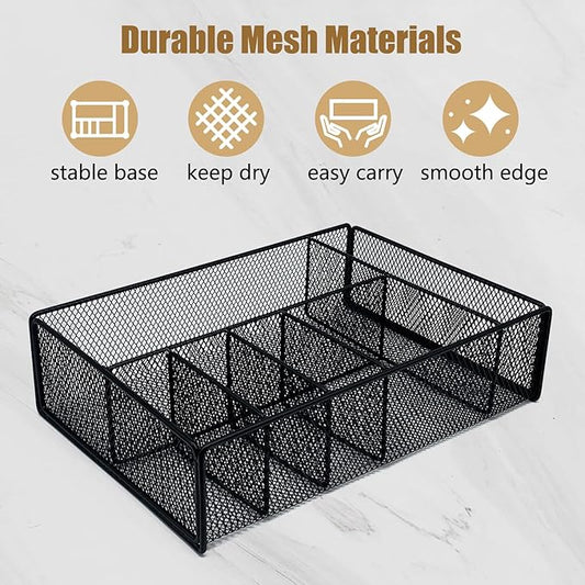 Dysanvica Metal Paper Plate Holder - Utensil Silverware Caddy for Kitchen Counter Cabinet Cutlery Flatware Organizer Storage Dispenser Box for Plastic Spoon Fork Plates Napkins Cup Party Camping Black