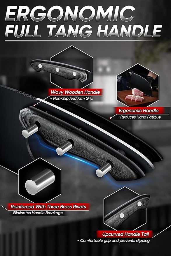 Dream Reach Chef Knife Set - 6PCS Hand Forged Black Butcher Knife Set for Meat Cutting, Serbian Cleavers with A Roll Bag for Kitchen Camping BBQ Outdoor, Birthday Mother Father Gift Idea