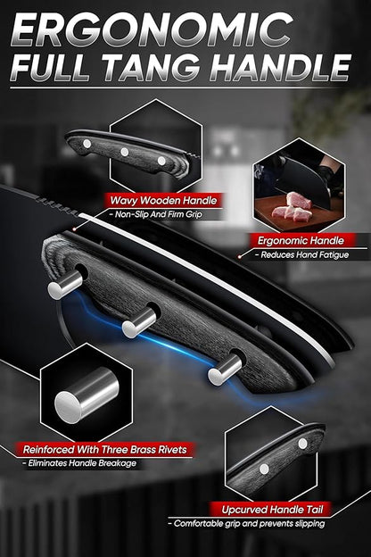Dream Reach Chef Knife Set - 6PCS Hand Forged Black Butcher Knife Set for Meat Cutting, Serbian Cleavers with A Roll Bag for Kitchen Camping BBQ Outdoor, Birthday Mother Father Gift Idea