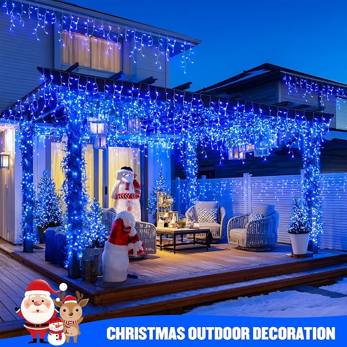 JMEXSUSS Blue Christmas Icicle Lights for Outside, 400 LED 38.8 FT | Connectable Icicle Lights Indoor Outdoor with 80 Drops, Christmas Lights with Remote Plug in for Fireplace Christmas Decor