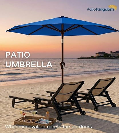 PatioKingdom 10FT Patio Umbrella with Push Button Tilt and Crank, Outdoor Market Umbrella with 8 Fiberglass Ribs, UV Protection Table Umbrella for Pool,Backyard,Garden,Deck