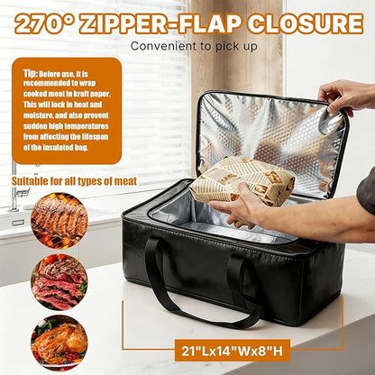 270°Opening BBQ Blanket for Resting Meat,Insulated Leak-Proof Meat Resting Bag for Brisket Turkey Pork,Smoker Accessories for Party Picnic Camping,Anniversary Birthday Gift for Men Dad (Black)