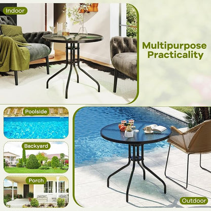 Giantex 31.5" Outdoor Bistro Table, Patio Round Dining Table w/Tempered Glass Tabletop & 2" Umbrella Hole, Heavy-Duty Metal Frame for Garden Yard Poolside Porch (31.5"x31.5"x28.5")