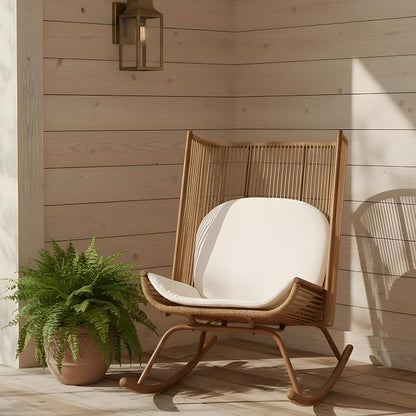 Christopher Knight Home Lumin Outdoor Rocking Chair, High Back PE Rattan Wicker Rocker with Metal Frame, Rocking Chair with Cushion, Comfort Rocker with Ergonomic Design for Patio or Lounge, Brown