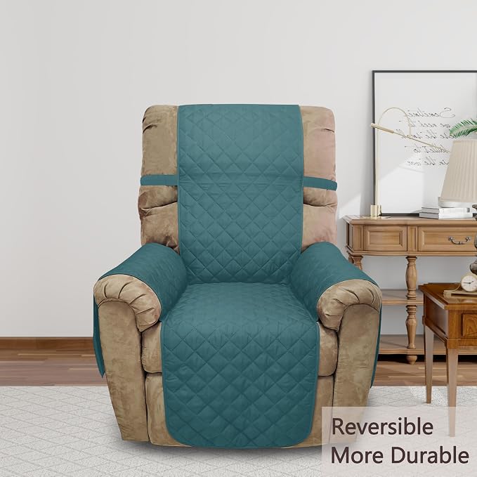 Reversible Chair Covers for Recliner Oversized, Blue/Beige | Recliner Oversized Covers for Living Room with Elastic Straps, Water Repellent, Chair Protectors Covers for Dogs