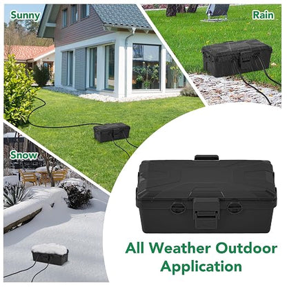 Medium and Small Outdoor Electrical Box, IP54 Waterproof, Extension Cord Cover Protect Power Strip, String Lights, Timer, Plug, Black