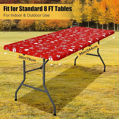 Smiry Rectangle Christmas Table Cloth, Waterproof Elastic Fitted Tablecloths for 8 Foot Tables, Washable Polyester Table Cover for Christmas Dinner (Snowflower, 30"x96")