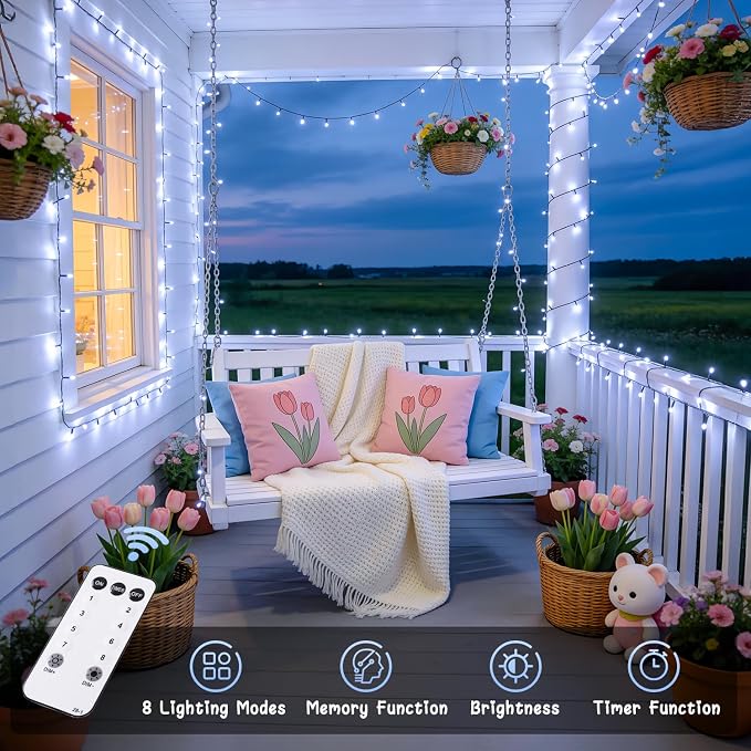JMEXSUSS 500 LED White Christmas Lights, 173ft String Lights Plug in | 8 Modes, Remote Control, Waterproof White Christmas Tree Lights for Classroom Dorm Tree House Wedding Party Xmas Decorations