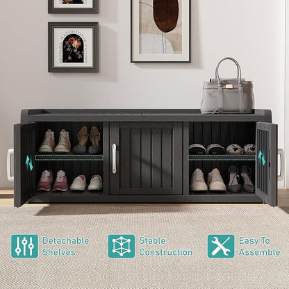 Outdoor Shoe Bench, Waterproof UV-Resistant Indoor Resin Shoe Cabinet, Entryway Shoe Storage with 3 Doors, Living Room, Bedroom, Black (3 Door)