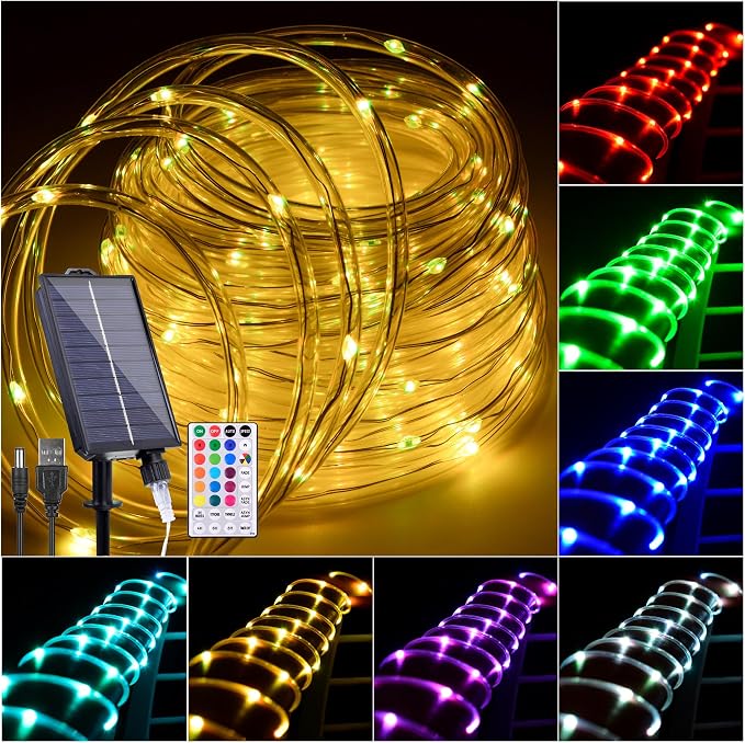 49Ft Solar Rope Lights Outdoor Waterproof, 150 LED String Light with Remote | Solar Powered & USB Charging, 18 Colors Change Trampoline Lighting Fairy Strip Lights for Outside Tree Patio Christmas Decor