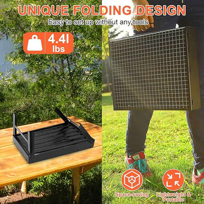 Portable Charcoal Grill, 17" Folding Compact BBQ Grill with Smoker Function, Lightweight Outdoor Grill for Camping, Backyard, Picnic, Beach & Travel