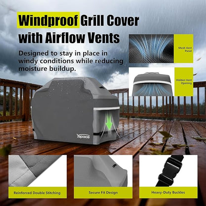 YSPACE Grill Cover 58 Inch Heavy Duty Waterproof, Reflective BBQ Gas Grill Cover with Adjustable Straps, Fits Weber Genesis II, LX 300 and Genesis 300 Series, Char-Broil, Nexgrill and More