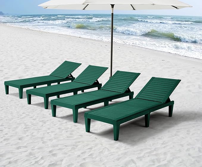 Nestl Sun Tanning Chair - Forest Green Chaise Lounge Chair Outdoor, Lightweight Pool Lounge Chairs Set of 12, Adjustable 5-Position Reclining Lawn Chair, Waterproof Beach Outdoor Lounge Chairs