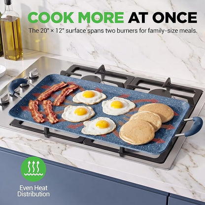 NutriChef Double Burner Griddle | Flat Top Griddle for Stove Top | Nonstick marble-coated griddle pan with extra-large easy to clean cooking surface, perfect for pancakes and tortillas