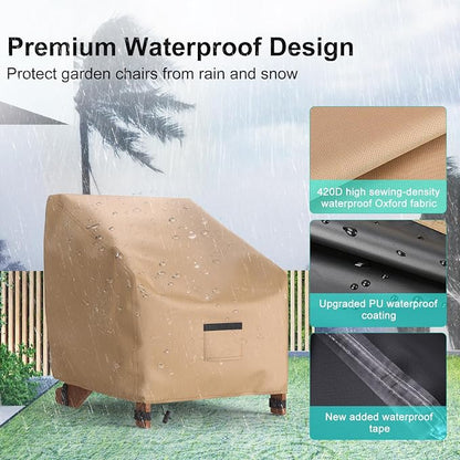 Adirondack Outdoor Chair Covers Waterproof 32"Wx34"Dx36"H, Brown | 2 Pack Patio Furniture Covers Protect from Rain and UV; Heavy-Duty Oxford Fits Lounge, Deep-Seat & High-Back Chairs on Lawn