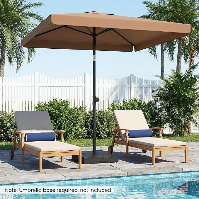 Tangkula 6.5 x 4.3 FT Rectangular Patio Umbrella, Portable Outdoor Market Table Umbrella with Push Button Tilt for Balcony Garden Backyard Deck Pool (Tan)