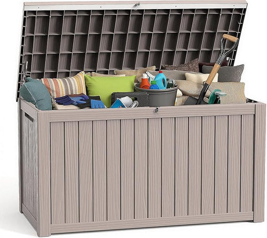 ROJIK Outdoor Storage Housing Deck Box-Waterproof Patio Furniture,Garden Tools,Cushions,Pool Accessories Storage Waterproof Resin Box with Capacity (200 Gal & Grey)