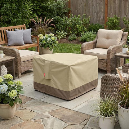 SheeChung Gas Fire Pit Cover Square 600D Heavy Duty Patio Outdoor Fire Pit Table Cover with PVC Coating 100% Waterproof,Air Vent,Fits for 33/34/35/36 inch Fire Pit Table Cover 36”L x 36”W x 24”H Beige