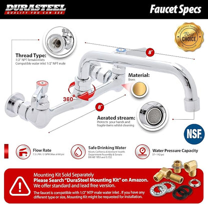 DuraSteel 304 Commercial Stainless Steel Utility Sink - 18 Inch Tub Freestanding Prep Kitchen Sink w/ Faucet - NSF Hand Wash Station for Kitchen Sinks, Outdoor, Laundry Room, Garage Small Kitchenette