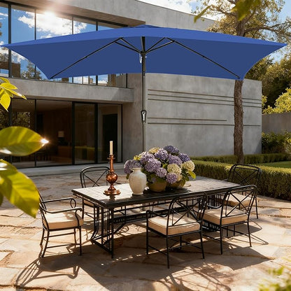 6.5x10FT Rectangular Patio Umbrella with Push Button Tilt & Crank Lift for Garden,UV Protection Outdoor Umbrella for Deck,Pool and Yard,Blue