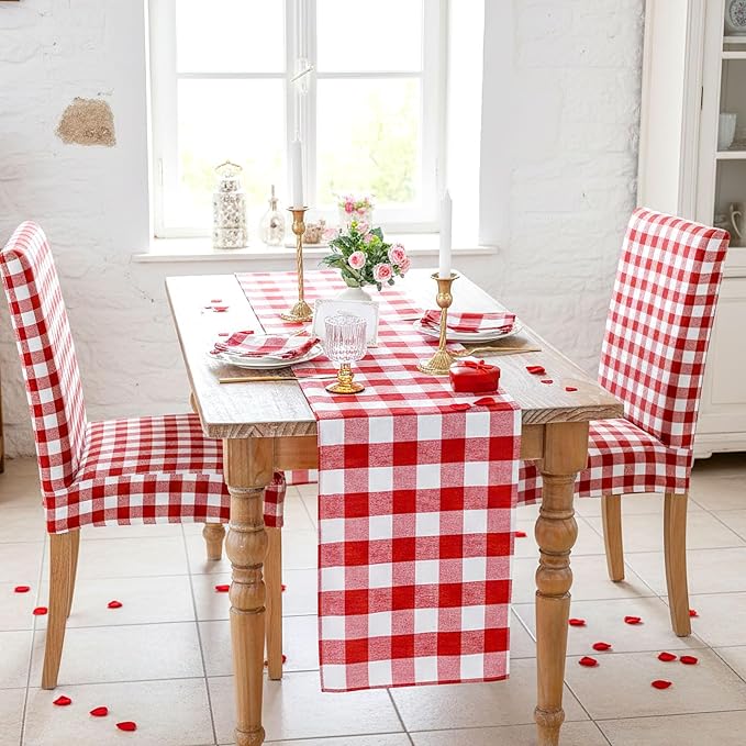 Red Plaid Table Runner Valentines Buffalo Checkered Centerpiece Fabric 13x108 Inch 4 Packs Table Cloths Party Picnic Decorative Gingham Rectangle Red and White Checkered Linen Decorations