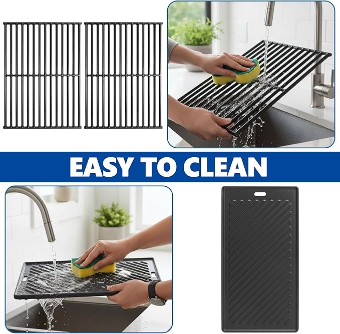 SafBbcue Replacement Parts for Monument Mesa 400, 25392 and 13478, A005 Cast Iron Griddle and 98888 Cast Iron Grill Grates for Monument Grills 4-Burner Propane Gas Grill Accessories