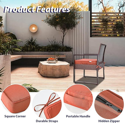 IPYNBAP Outdoor Chair Cushions Set of 4 -Waterproof Outdoor Seat Cushions for Patio Furniture, Patio Chair Cushion with Handle and Ties, Out Door Chair Pads,17x16x2-Square, Spice