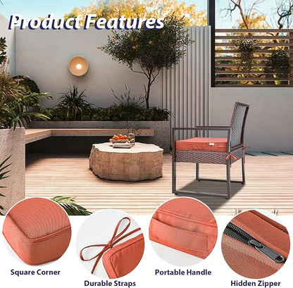 IPYNBAP Outdoor Chair Cushions Set of 4 -Waterproof Outdoor Seat Cushions for Patio Furniture, Patio Chair Cushion with Handle and Ties, Out Door Chair Pads,18.5x16x3-Square, Spice