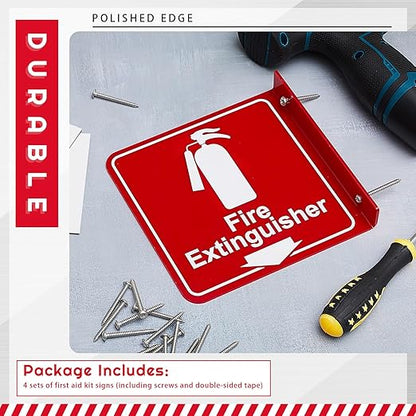 Barydat 24 Pcs Fire Extinguisher Signs 6.3" x 6.3" Fire Extinguisher with Pre Drilled Mounting Hole and Down Arrow Industrial Warning Signs Include Screws and Adhesive Tapes for Home Office Business
