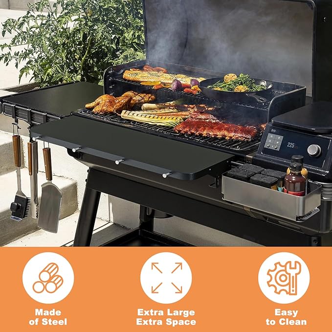 AJinTeby Front Shelf for Traeger Woodridge/Timberline/Ironwood Series, 26.75 x 10 inch P.A.L Shelf BAC762 for Traeger Pellet Grill, Detachable with 4 Hooks, Traeger Pop-and-Lock Accessory