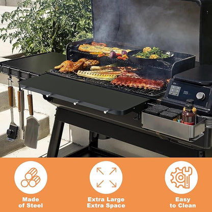 AJinTeby Front Shelf for Traeger Woodridge/Timberline/Ironwood Series, 26.75 x 10 inch P.A.L Shelf BAC762 for Traeger Pellet Grill, Detachable with 4 Hooks, Traeger Pop-and-Lock Accessory