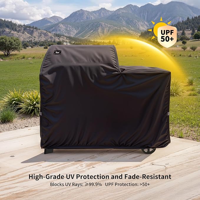 Waterproof Full-Length All Weather Grill Cover Accessory for Traeger Woodridge Pellet Grill and Smoker TFB86MLH,Tear & Fade Resistant Windproof Grill Cover with Buckle,Drawstring,Black