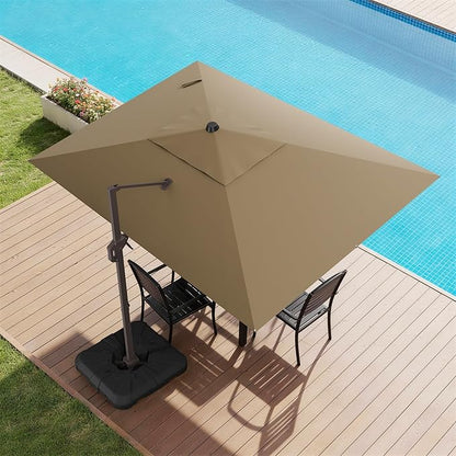 9x12 FT Cantilever Patio Umbrella with Base, Large Rectangular Offset Outdoor Umbrella with 360° Rotation, Heavy Duty Shade Umbrella for Garden Backyard Deck Poolside Courtyard, Brown