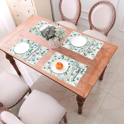 Sage Green Leaves Placemats Set of 4 Cute Botanical Dining Table Mat | 12"x18" Washable Place Mats for Kitchen Dinner Spring Summer Parties Wedding Decorative