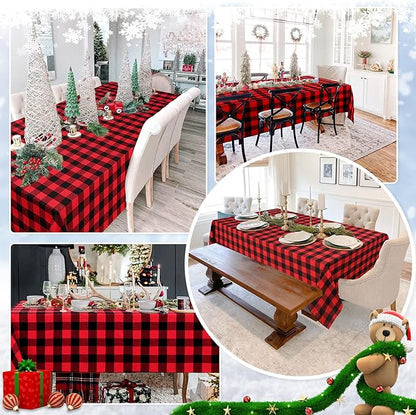 B-COOL Christmas Tablecloths Plaid Tablecloth Farmhouse Buffalo Checkered Table Cover for Christmas Thanksgiving Day Halloween Party Decorations (Black and Red Checkered, 56x84 inch)