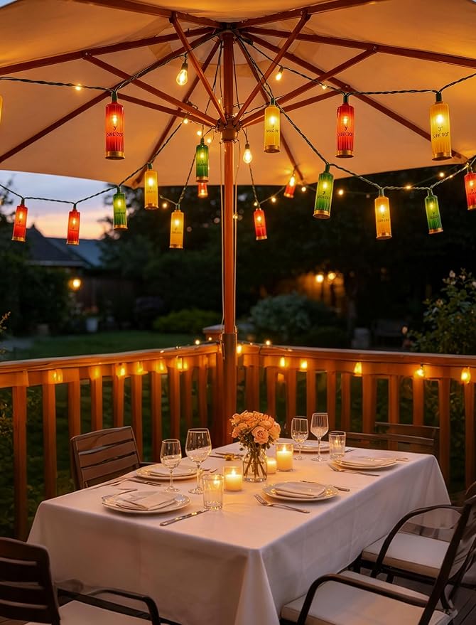 Red Green Yellow Shotgun Lights 8.5Ft, 10 LED Bullet String Lights Plug In | IP44 Waterproof & End-to-end Connectable Up to 45 Sets, Hanging Christmas Decorations for Outdoor Patio Party, Green Wire