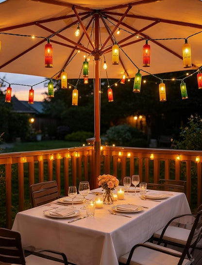 Red Green Yellow Shotgun Lights 8.5Ft, 10 LED Bullet String Lights Plug In | IP44 Waterproof & End-to-end Connectable Up to 45 Sets, Hanging Christmas Decorations for Outdoor Patio Party, Green Wire