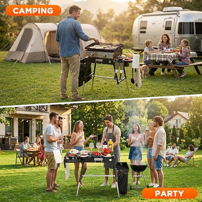 Outdoor Folding Grill Table, Adjustable Blackstone Griddle Stand, Fit 17” 22” Blackstone & Ninja Grills, Portable Camping Table for Outdoor BBQ & Tailgating