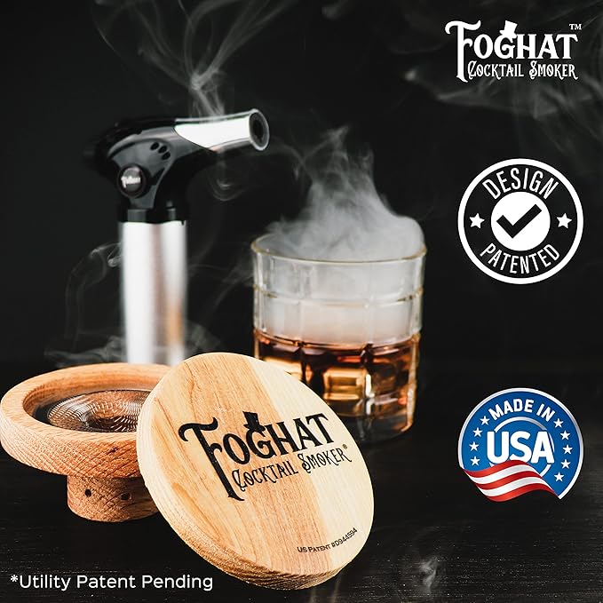 Foghat Cocktail Smoker Kit - Bourbon Barrel Oak Fuel Wood Shavings & Smoking Torch (No Butane) - Infuse Cocktails, Whiskey, Cheese & Meats