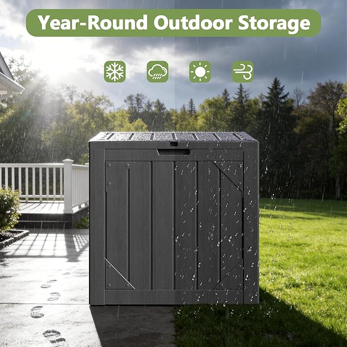 30 Gallon Outdoor Deck Box 4 Pack, Waterproof Resin Patio Storage Boxes with Lockable Lid, Small Outdoor Storage for Cushions, Accessories, Garden Tools, Indoor Outdoor Organizer, Gray