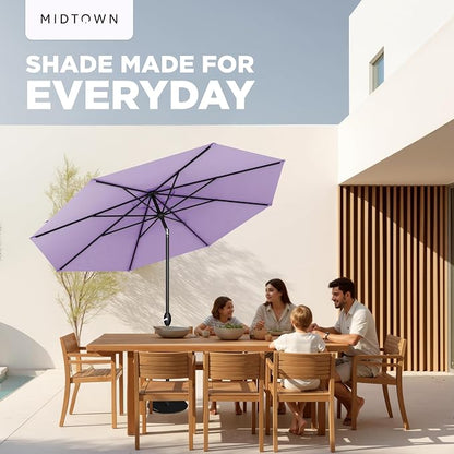 Midtown Umbrellas - 10-Year-No-Fade 9 Ft Patio Umbrella with Terylast Fabric, Auto-Tilt Aluminum Frame and 8 Reinforced Ribs for Deck, Pool, Garden & Beach - Purple Canopy, Black Pole