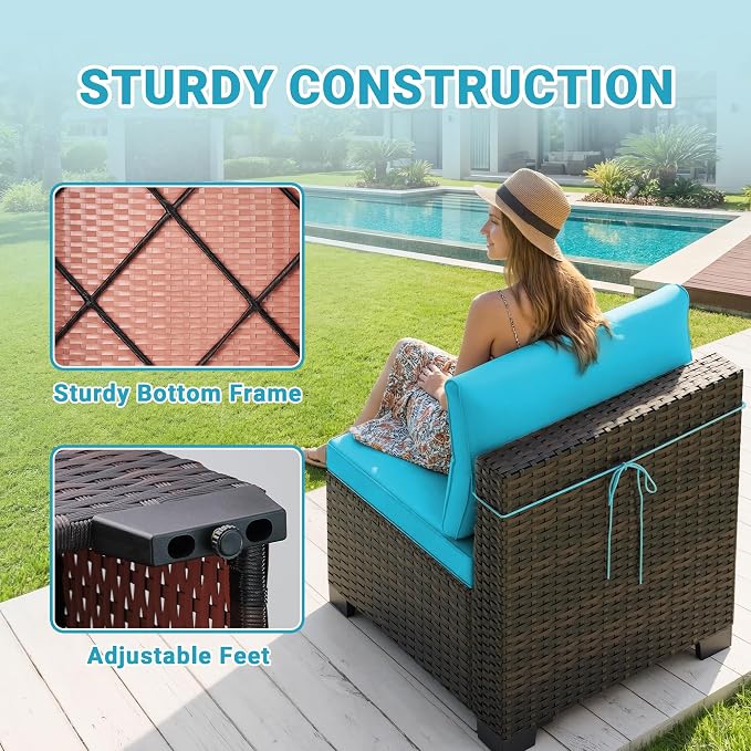 LAFWELL 7 Pieces Outdoor Patio Furniture Sets,Rattan Conversation Sectional Set,Manual Weaving Wicker Patio Sofa with Tea Table