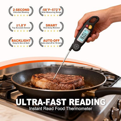 Meat Thermometer Digital - Instant Read Food Thermometer with Backlight for Cooking Grilling Baking Kitchen Candy BBQ Oil Liquid, Backlit Display, Battery Included