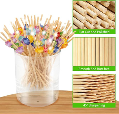 100 Pcs Cocktail Picks, Multicolor Flowers Decorative Toothpicks, for Holiday Valentines Day Theme Party Wooden Long Sticks Appetizers Fruits Drink Garnish Decorations (4.7 Inch)