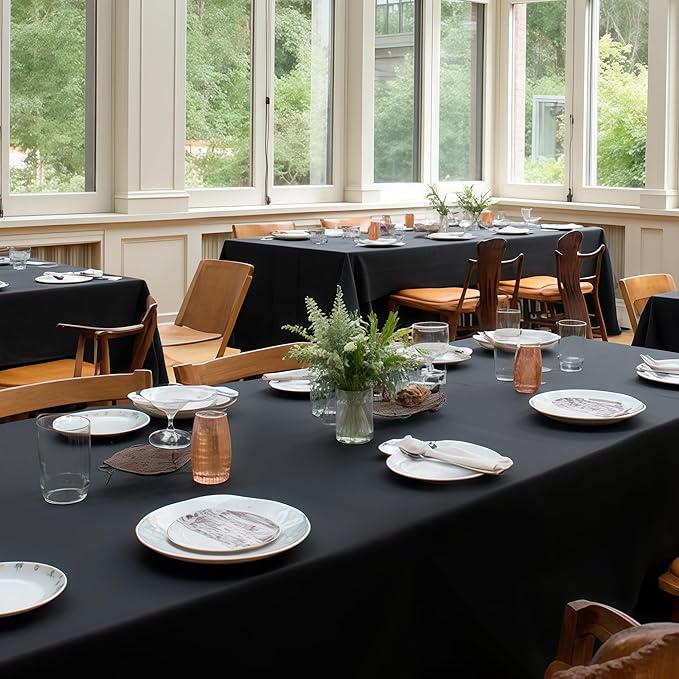 sancua Black Rectangle Tablecloths for 8 Foot Tables, 6 Pack - Washable Polyester Fabric Table Cloth for Wedding Party, Birthday, Banquet Reception, 60x120 Inch