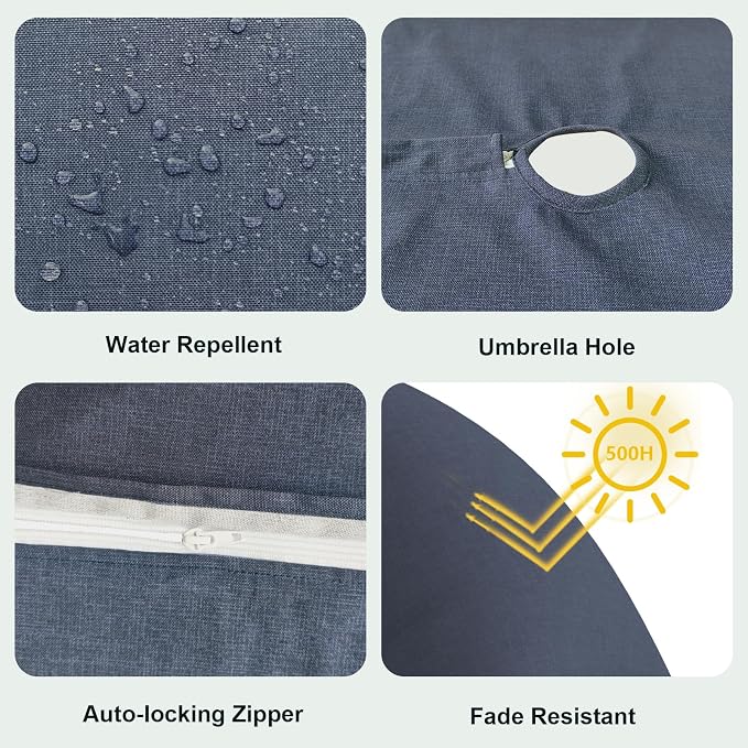 LVTXIII Outdoor Tablecloth with Umbrella Hole and Zipper, 60 x 84 Inch Water-Repellent Patio Table Cloth, Rectangle Table Covers for Backyard Garden, Navy Textured
